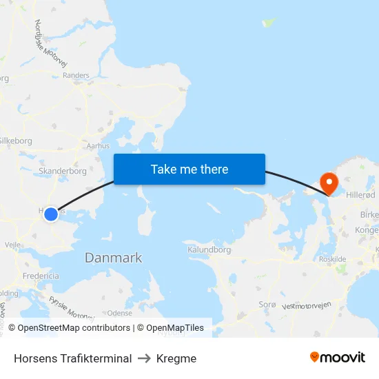 Horsens Trafikterminal to Kregme map