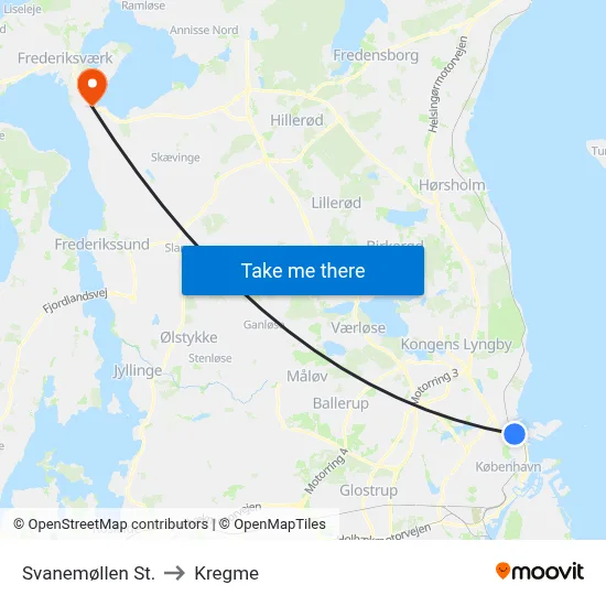 Svanemøllen St. to Kregme map