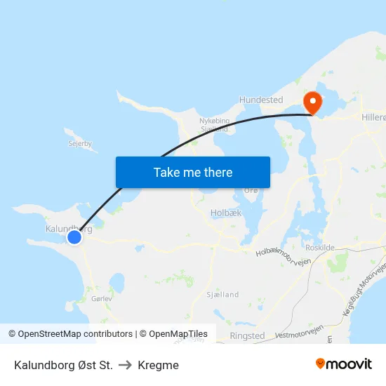 Kalundborg Øst St. to Kregme map