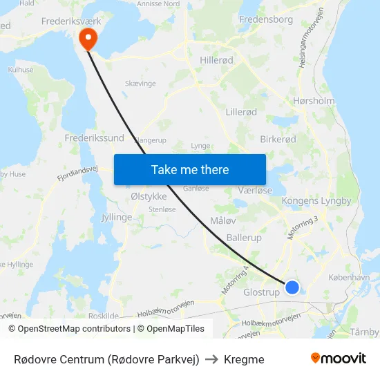 Rødovre Centrum (Rødovre Parkvej) to Kregme map