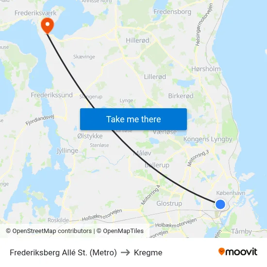 Frederiksberg Allé St. (Metro) to Kregme map