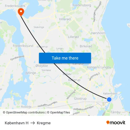 København H to Kregme map