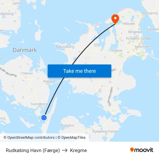 Rudkøbing Havn (Færge) to Kregme map