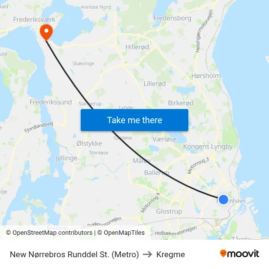 New Nørrebros Runddel St. (Metro) to Kregme map