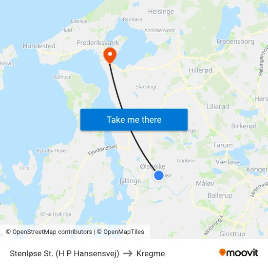 Stenløse St. (H P Hansensvej) to Kregme map