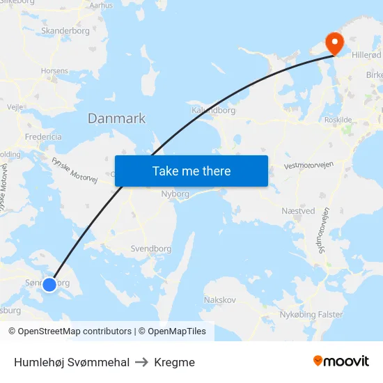 Humlehøj Svømmehal to Kregme map