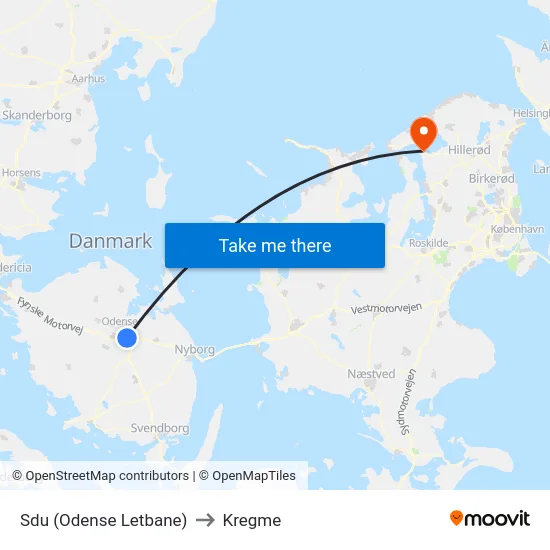 Sdu (Odense Letbane) to Kregme map