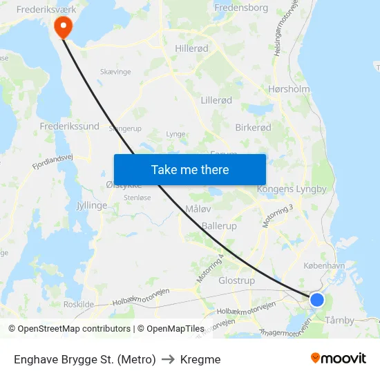 Enghave Brygge St. (Metro) to Kregme map