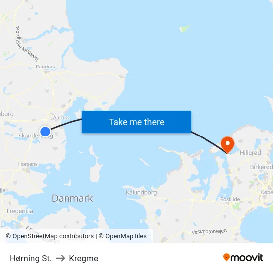 Hørning St. to Kregme map
