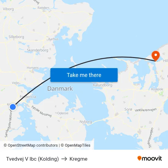 Tvedvej V Ibc (Kolding) to Kregme map