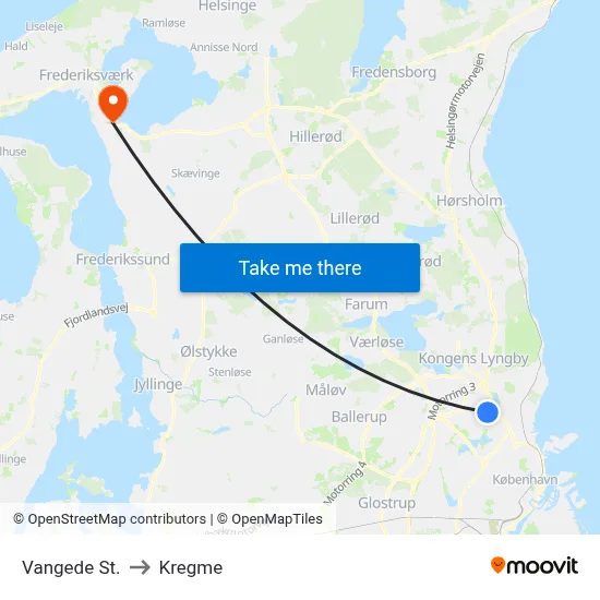 Vangede St. to Kregme map