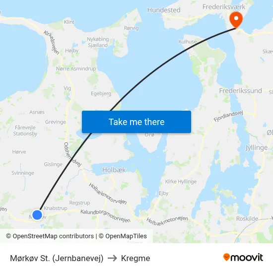 Mørkøv St. (Jernbanevej) to Kregme map