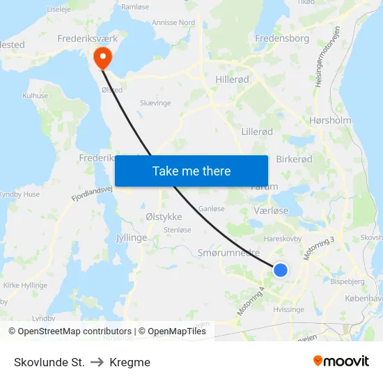 Skovlunde St. to Kregme map