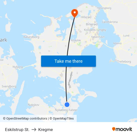 Eskilstrup St. to Kregme map