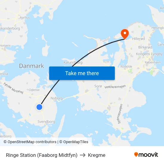 Ringe Station (Faaborg Midtfyn) to Kregme map