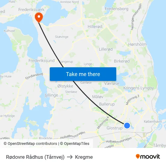 Rødovre Rådhus (Tårnvej) to Kregme map