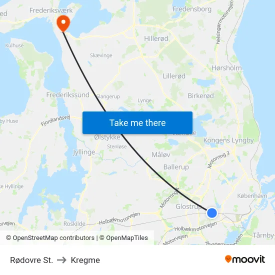 Rødovre St. to Kregme map
