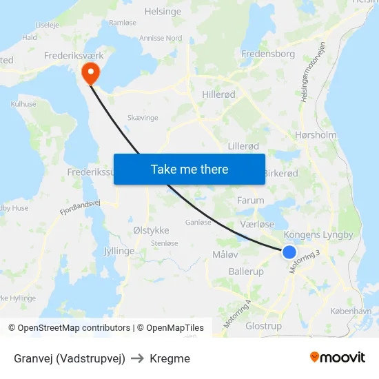 Granvej (Vadstrupvej) to Kregme map