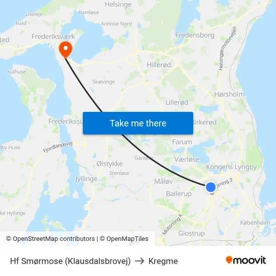 Hf Smørmose (Klausdalsbrovej) to Kregme map