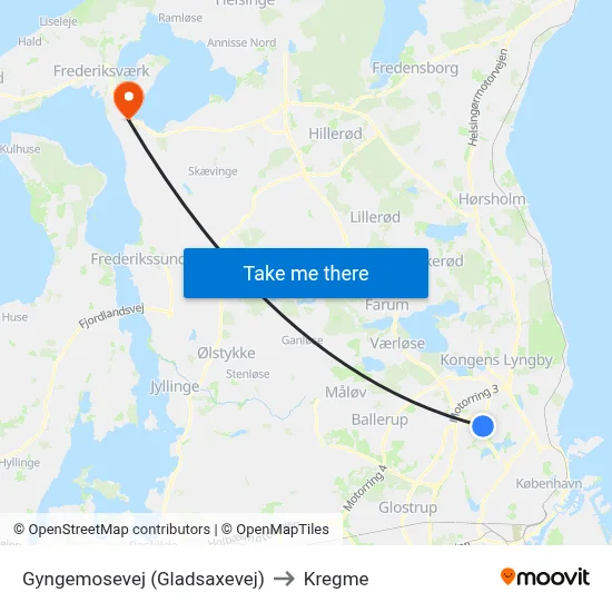 Gyngemosevej (Gladsaxevej) to Kregme map