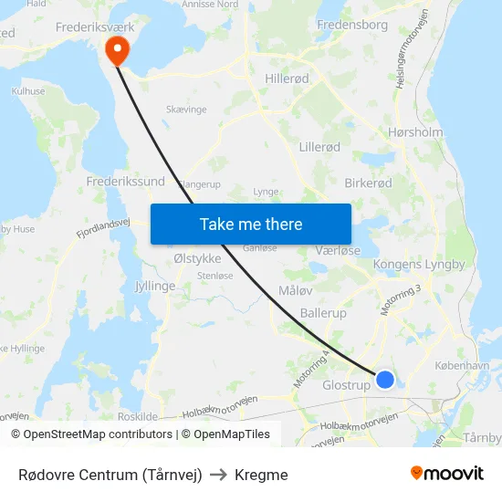 Rødovre Centrum (Tårnvej) to Kregme map