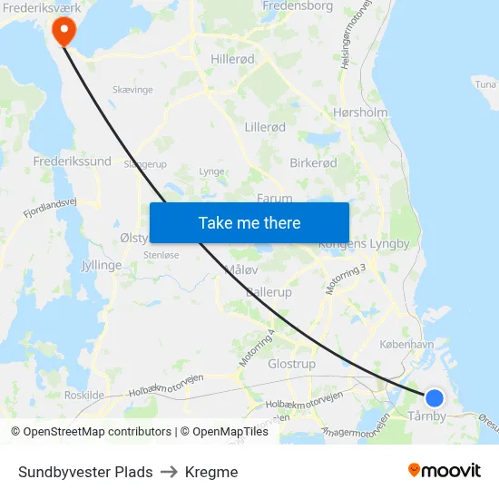 Sundbyvester Plads to Kregme map
