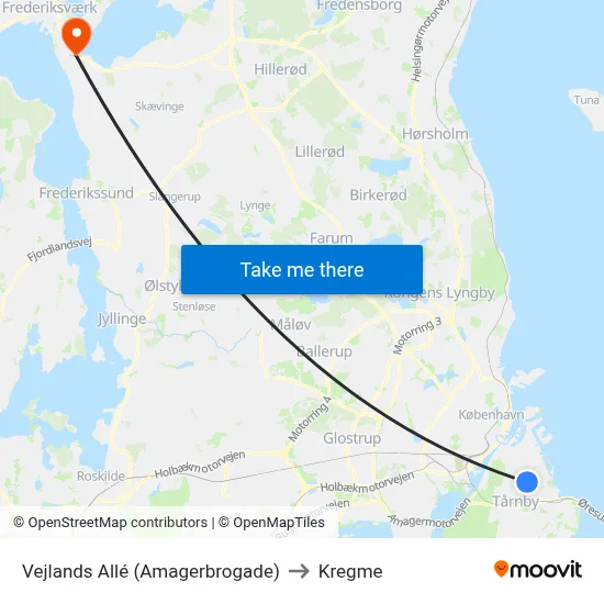 Vejlands Allé (Amagerbrogade) to Kregme map