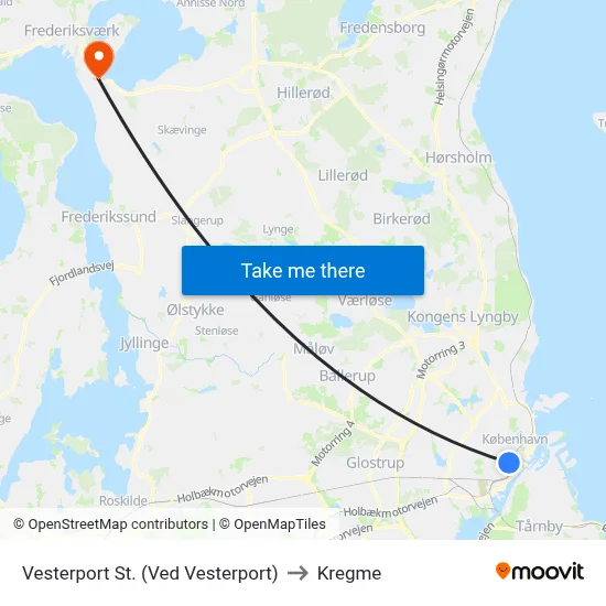 Vesterport St. (Ved Vesterport) to Kregme map