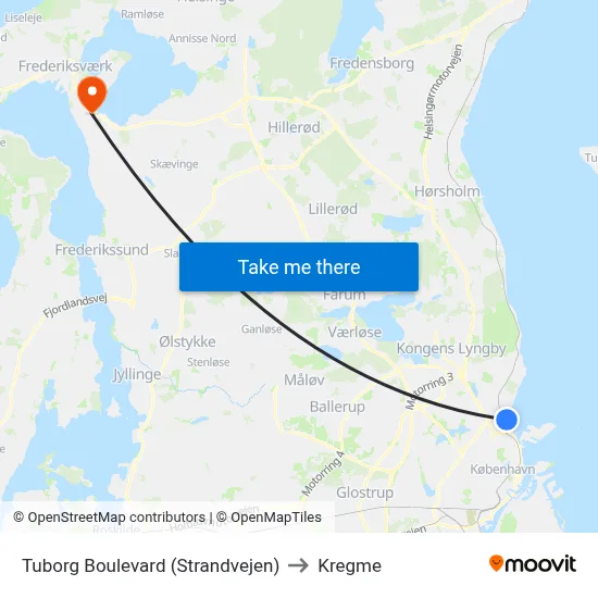 Tuborg Boulevard (Strandvejen) to Kregme map