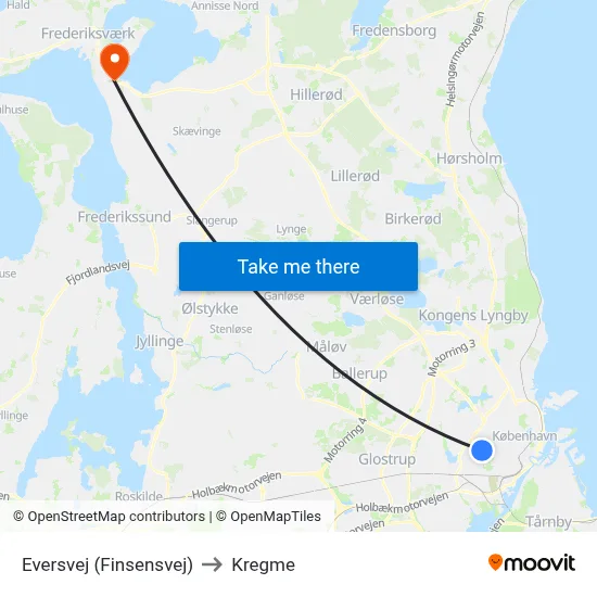 Eversvej (Finsensvej) to Kregme map