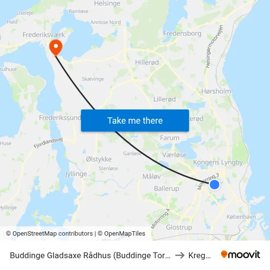 Buddinge Gladsaxe Rådhus (Buddinge Torv) to Kregme map