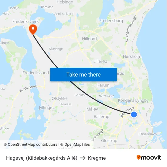 Hagavej (Kildebakkegårds Allé) to Kregme map