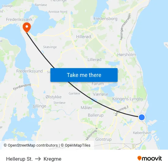 Hellerup St. to Kregme map