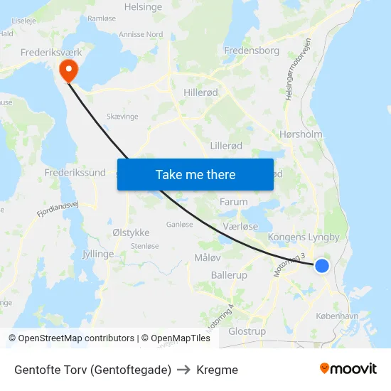 Gentofte Torv (Gentoftegade) to Kregme map