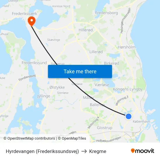 Hyrdevangen (Frederikssundsvej) to Kregme map
