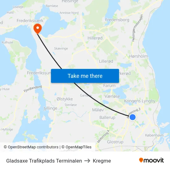 Gladsaxe Trafikplads Terminalen to Kregme map
