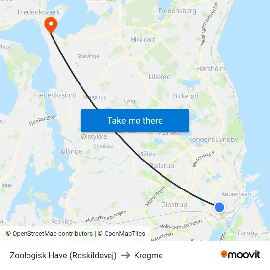 Zoologisk Have (Roskildevej) to Kregme map