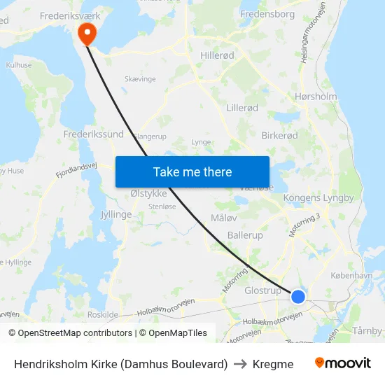 Hendriksholm Kirke (Damhus Boulevard) to Kregme map