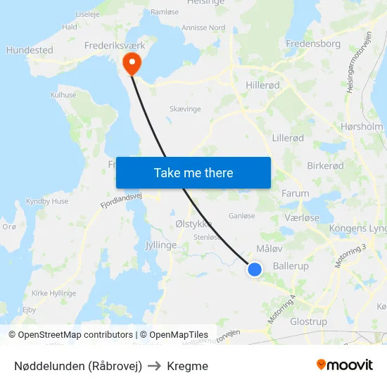 Nøddelunden (Råbrovej) to Kregme map