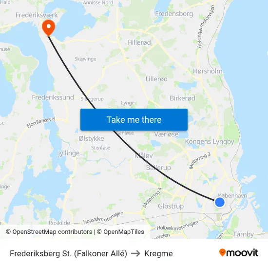 Frederiksberg St. (Falkoner Allé) to Kregme map