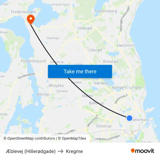 Æblevej (Hillerødgade) to Kregme map