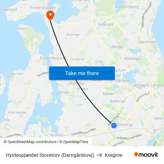 Hyldespjældet Storetorv (Damgårdsvej) to Kregme map