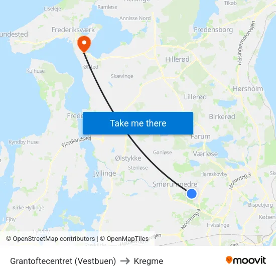 Grantoftecentret (Vestbuen) to Kregme map