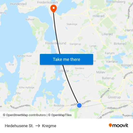 Hedehusene St. to Kregme map