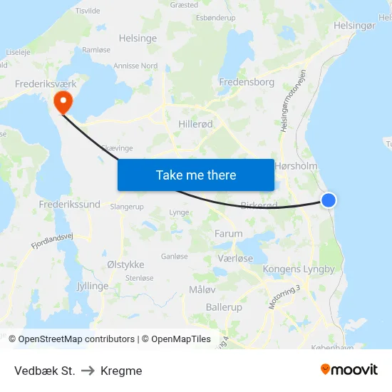 Vedbæk St. to Kregme map