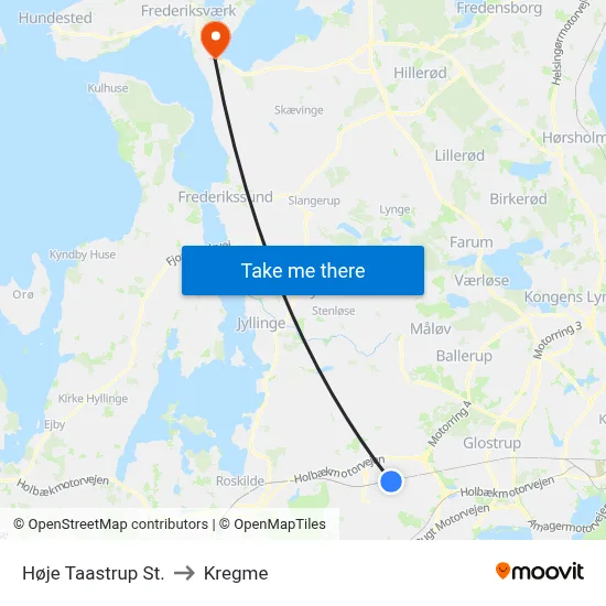 Høje Taastrup St. to Kregme map