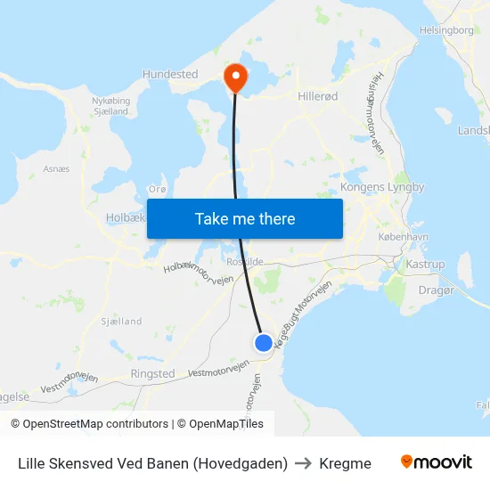Lille Skensved Ved Banen (Hovedgaden) to Kregme map