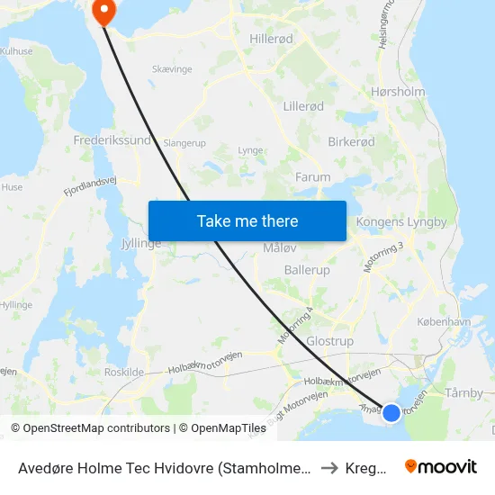 Avedøre Holme Tec Hvidovre (Stamholmen) to Kregme map