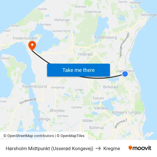 Hørsholm Midtpunkt (Usserød Kongevej) to Kregme map