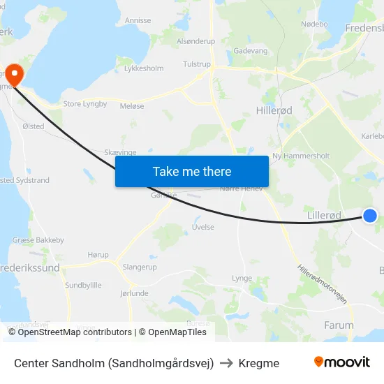 Center Sandholm (Sandholmgårdsvej) to Kregme map
